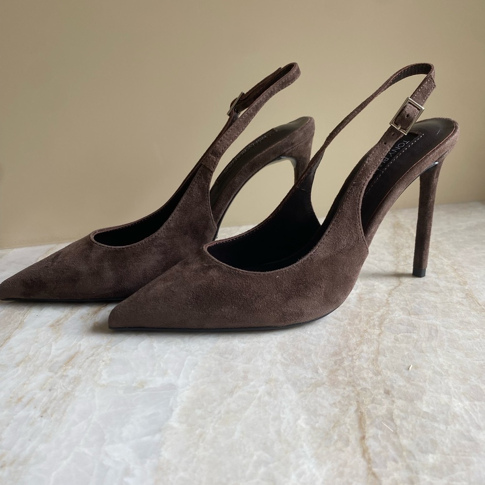Tony Bianco Asti slingback heels espresso suede BNIB size 6.5